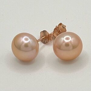 Pink Freshwater Pearl Stud Earrings in  Rose Gold Over Sterling Silver